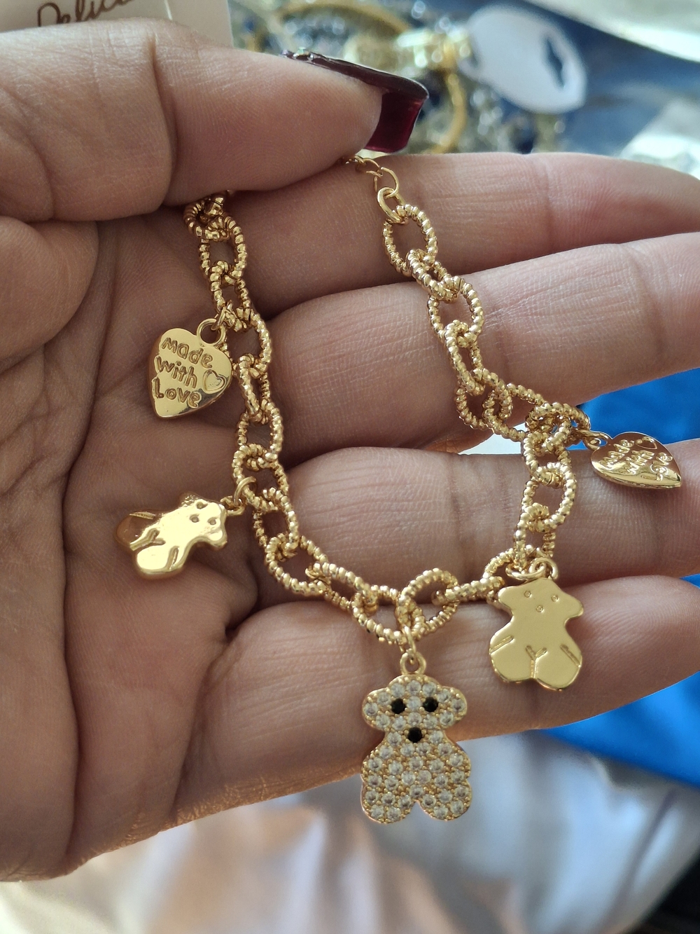 Gold-Tone Teddy Charm Bracelet - Made with Love - Picture 2 of 3